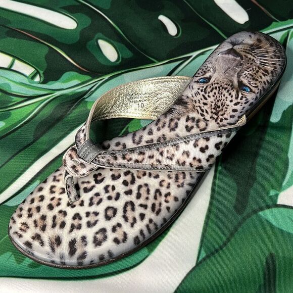 Jeon gray, black and charcoal, cheetah flip-flops sandals - Picture 3 of 5